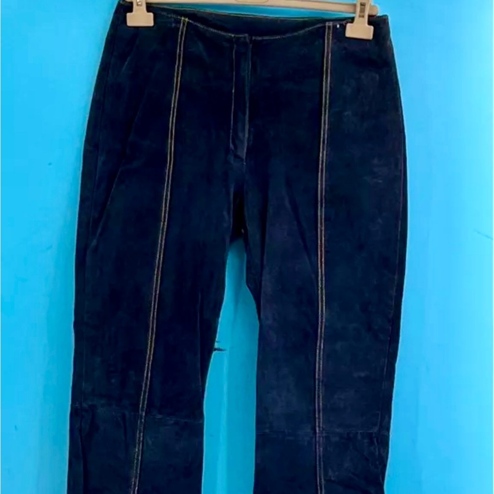 Vintage Navy Blue suede leather lined pants